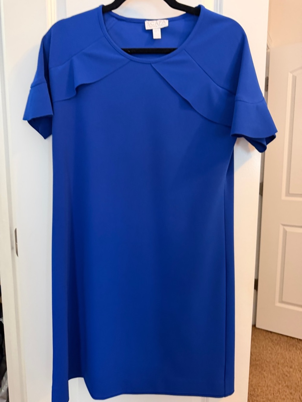 Scarpa Cobalt Blue Midi Shift Dress with Ruffle Trim